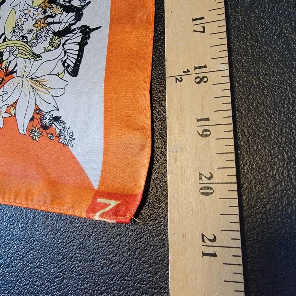 NORACORA Scarf FLORAL‎ BUTTERFLY Music ORANGE SQUARE Polyester  21 In Square